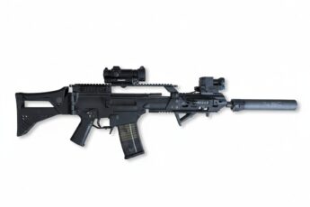 „VFC G36 GBB Airsoft-Gewehr, umgebaut auf G36KA4-Konfiguration mit Aimpoint-Visier, taktischem Handschutz und Schalldämpfer